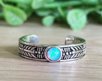 Blue Opal Toe Ring, sterling silver, midi ring, pinky ring, opal jewellery, opal toe ring, toe rings for women, adjustable toe ring