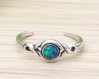 Green Opal Toe Ring, 925 Sterling Silver, twist toe ring, adjustable rings, dainty jewellery, minimalist jewellery, silver toe rings