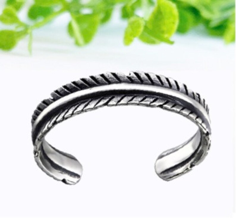Feather Toe Ring adjustable toe ring feather jewellery feather ring 925 Sterling Silver midi ring dainty jewellery pinky ring simple