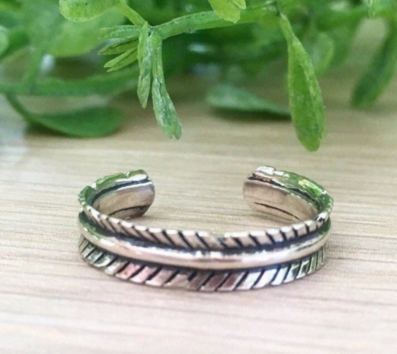 Feather Toe Ring adjustable toe ring feather jewellery feather ring 925 Sterling Silver midi ring dainty jewellery pinky ring simple