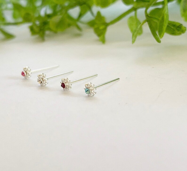 flat bottom diamond look floral jewellery Blue Flower Nose Stud body jewellery 925 sterling silver fine nose stud nose ring