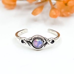 Pink Opal Toe Ring, 925 Sterling Silver, adjustable toe ring, twist toe ring, October Birthstone, birthstone jewellery, gifts for her, toe image 1