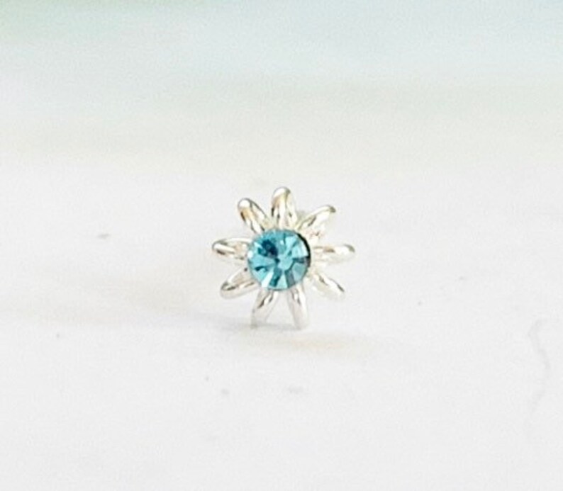 flat bottom diamond look floral jewellery Blue Flower Nose Stud body jewellery 925 sterling silver fine nose stud nose ring