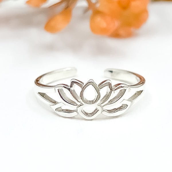 Lotus teenring, sterling zilver, bloemensieraden, bloemenring, lotussieraden, teenringen voor vrouwen, ingerichte teenring, verstelbare teenringen