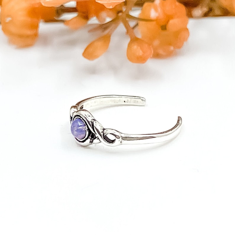 Pink Opal Toe Ring, 925 Sterling Silver, adjustable toe ring, twist toe ring, October Birthstone, birthstone jewellery, gifts for her, toe image 3