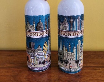 London themed decoupaged light up bottles - 2 designs - Gherkin or Tower Of London