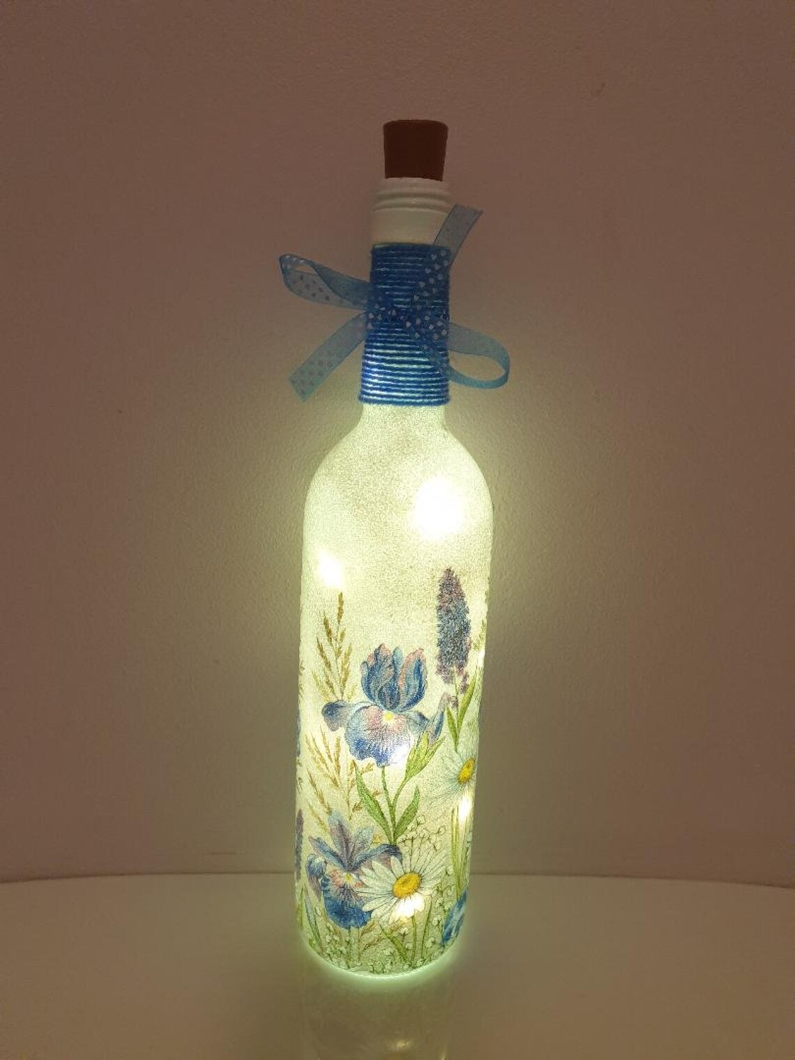 Summer Collection Decoupage Light up Bottles Hare/iris/daisy or Bumble
