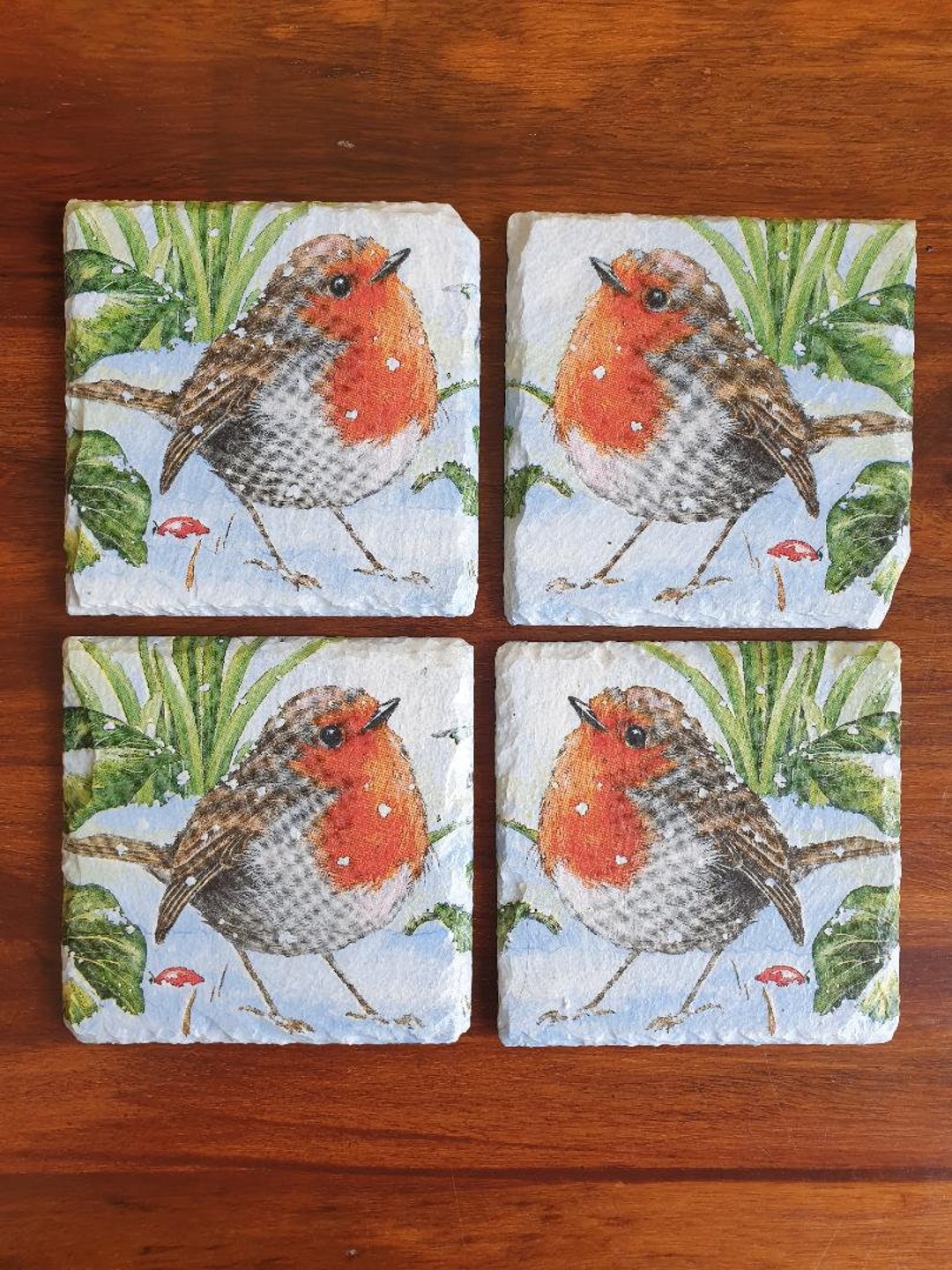 Robin Slate Robin Slate Coasters Deocupage Set of 4 - Etsy UK