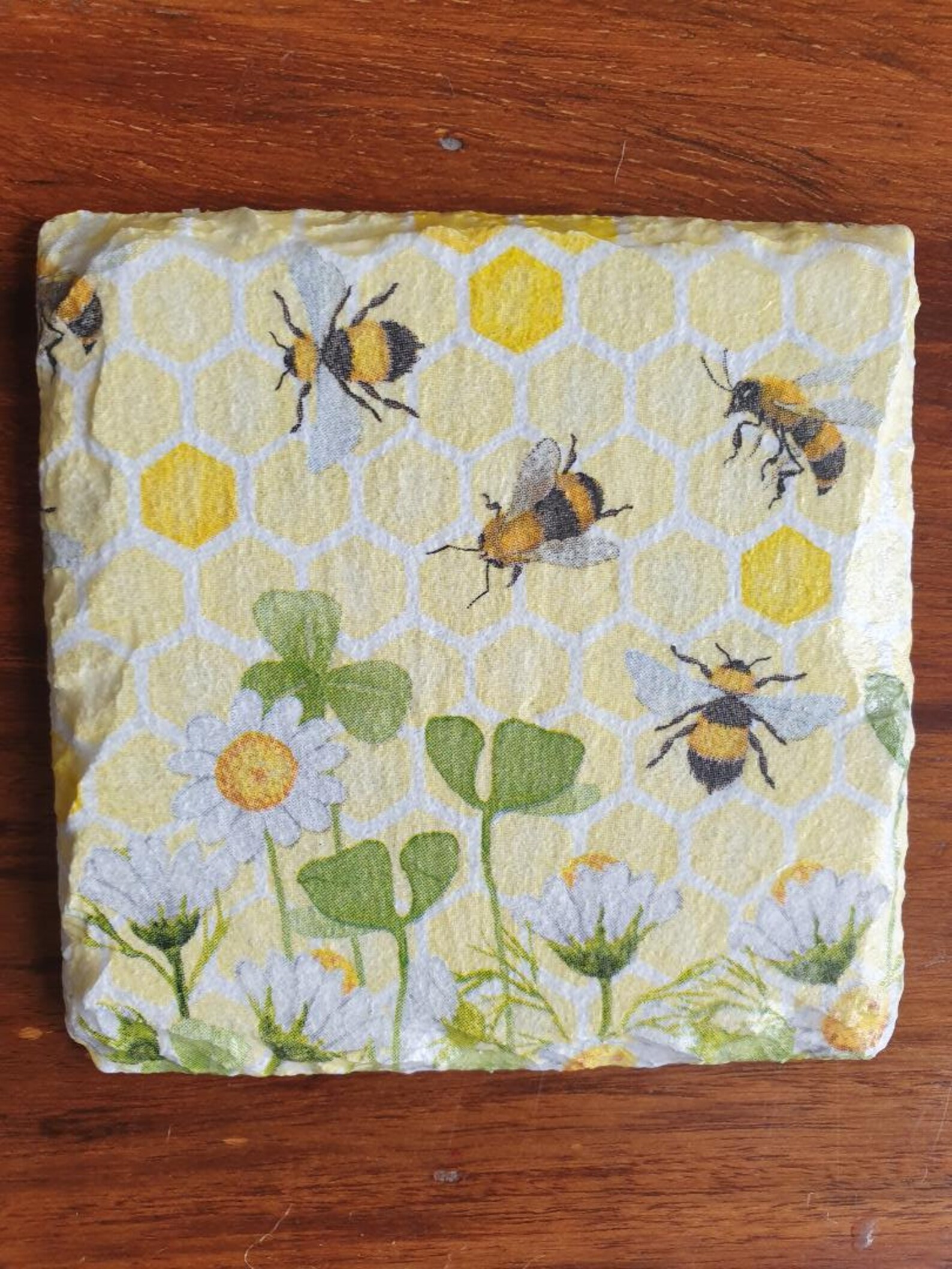 Bees Slate Coasters Decoupage Set of 4 Etsy