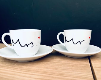 Pair of cups with Mr. & Mrs. Espresso cups