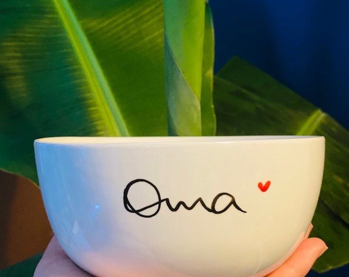 A cereal bowl with **Grandma** makes a great gift for grandma. Or as a message for the expectant grandmother.