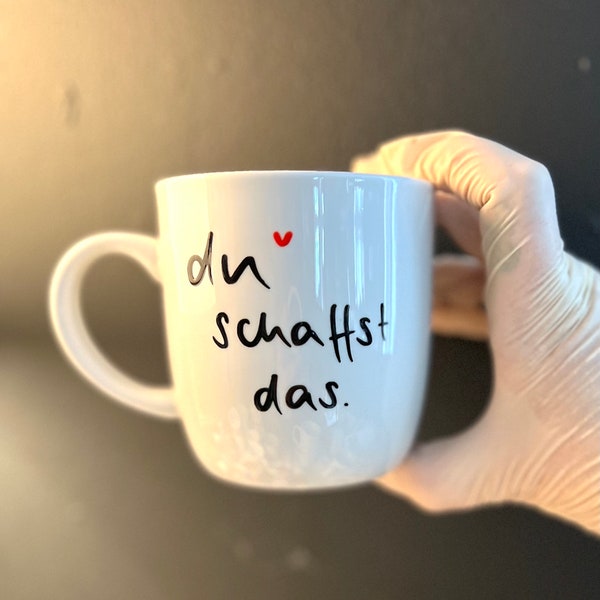 Tasse mit Spruch für die Prüfung, Mut