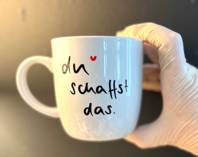 Mug with saying for the exam, courage