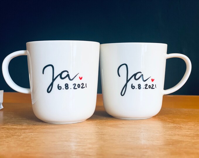 Pair of cups for the wedding with Yes