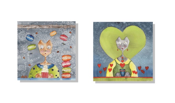 Three art postcards envelope with glossy varnish handlettering