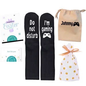 Custom Easter gift for boys and girls. Easter basket stuffers gift for teenage boy and girl. Socks+Tote bag+Card