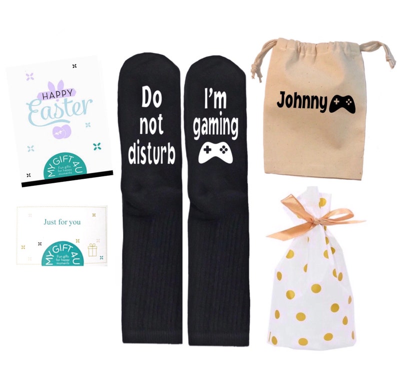 Custom Easter gift for boys and girls. Easter basket stuffers gift for teenage boy and girl. Socks+Tote bag+Card