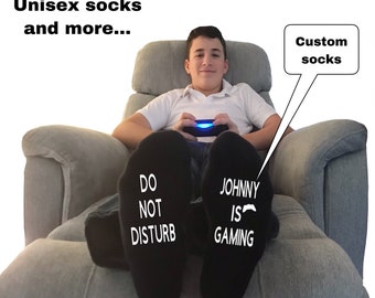 CUSTOM gaming socks cool Christmas gift for boys and girls. Gift for men teenage boy, and teen girl. Great gift for valentine day or Easter.