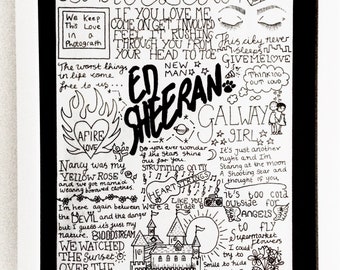 A4 Ed Sheeran Lyrics Typography Print Song Quote Gift Home UNFRAMED Tenerife Sea