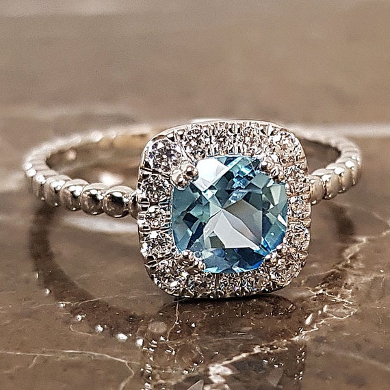 Natural Blue Topaz Engagement Ring For Woman,December Birthstone Ring,Promise/&Anniversary Gift For Girlfriend,Mother Ring,Bridesmaid Jewelry