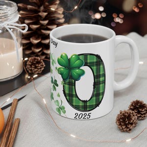 St. Patrick&#39;s Day Ceramic Mug, Irish Coffee Cup, Green Shamrock Drinkware, Holiday Gift, Lucky Charm Mug, Tea/Coffee Lover