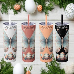 Butterfly Skinny Tumbler with Straw, 20oz | Cute Spring Drinkware, Easter Gift, Floral Water Bottle, Travel Mug, Nature Lover&#39;s Cup