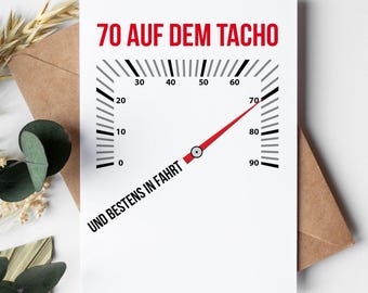 70th Birthday Card – Funny Birthday Card with Speedometer Motif and Saying | DIN A6 Postcard