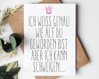 Glückwunsch Postkarte – Lustige Geburtstagskarte mit Schweigen Spruch, DIN A6