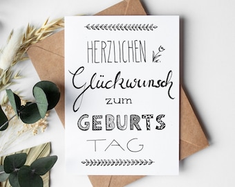 Birthday card Congratulations – Stylish DIN A6 postcard in hand-lettered style
