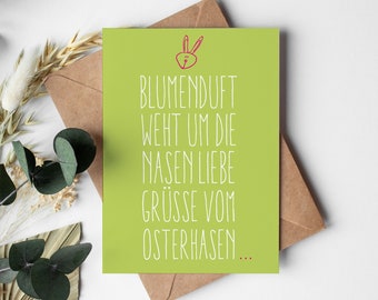Easter greeting card with floral scent – spring greeting card in light green with rhyme