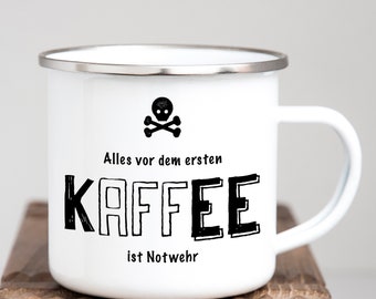 Emaille Tasse "Kaffee - Notwehr"