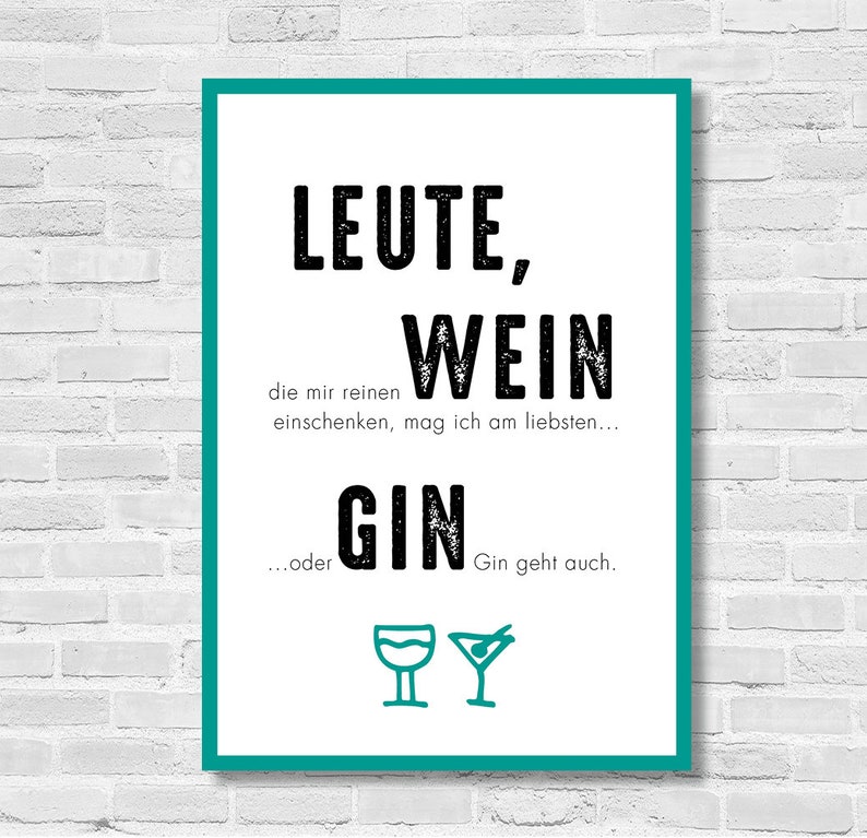 GIN GEHT AUCH Kunstdruck Poster Spruch Etsy.de