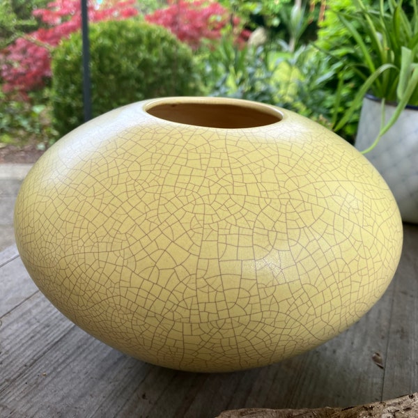 Silberdistel Keramik Vase 8/20 Craquele Muster Gelb  60er 50er vintage