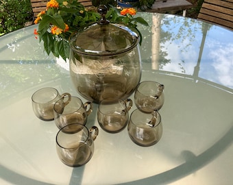 Punch set vintage 60s grey, glass, smoked glass