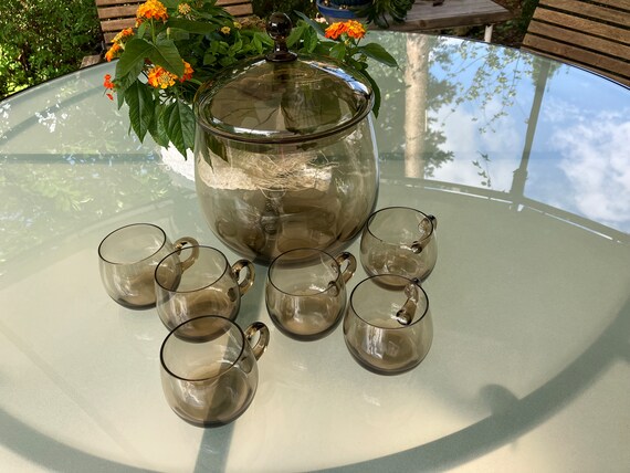 Bowle-Set Vintage 60er grau, Glas, Rauchglas