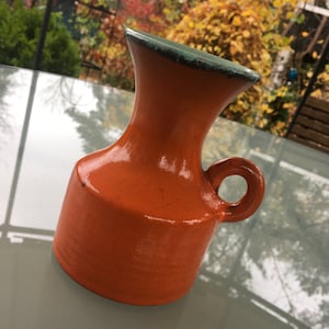 Vintage Vase Handle Vase Ceramic Handmade 60s Flower Vase Ceramic orange green blue