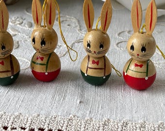 4 Easter bunnies, Easter, Easter pendants, Easter eggs wooden bunnies wooden ball