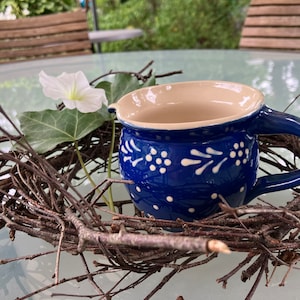 Milk jug, vintage ceramic jug, Bunzlau?, blue, dots, floral decoration, Germany