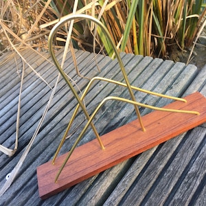 Portatovaglioli Teak 60s Metal Danish Design String Design Tovagliolo Stand Teak Brass