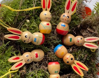 7 Easter bunnies, Easter, Easter pendants, Easter eggs wooden bunnies wooden ball