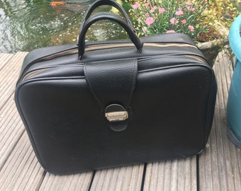 Reisetasche, Weekender, 60er Jahre, Vintage, Leder, Tasche, schwarz