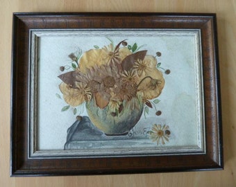 Bild ,  Blumen ,  Samen , Holzrahmen, Vintage ,