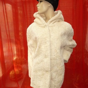 80er Webpelz mit Kapuze Langjacke Creme Bild 3