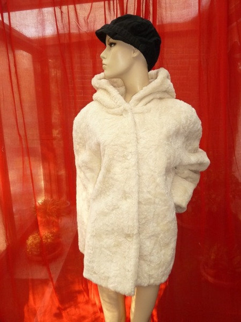 80er Webpelz mit Kapuze Langjacke Creme Bild 3