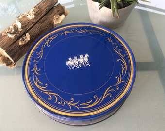 Biscuit tin can / TRÜLLER Celle / antique pastry box blue horses