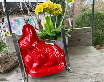 Old Easter bunny baking mold, metal mold, bunny, Easter, shabby, old, red, Easter