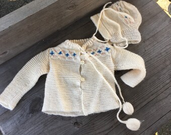 Babykleidung, Handarbeit, gestrickt 2-teilig, auch Puppenkleidung, Jäckchen mit Mütze Strick Frühchen