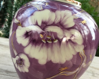 Vase Blumenvase antik vintage Kugelvase lila fliederfarben goldrand Schwarzenhammer Bavaria Handmalerei