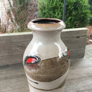 Retro Vase SCHEURICH 523-18 ceramic grey beige red brown, W Germany 70s