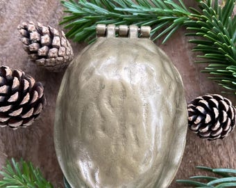 Vintage nutcracker made of brass in nut shape, walnut shape, 1970s, Mid Century Modern, Christmas decoration, Christmas, gift idea